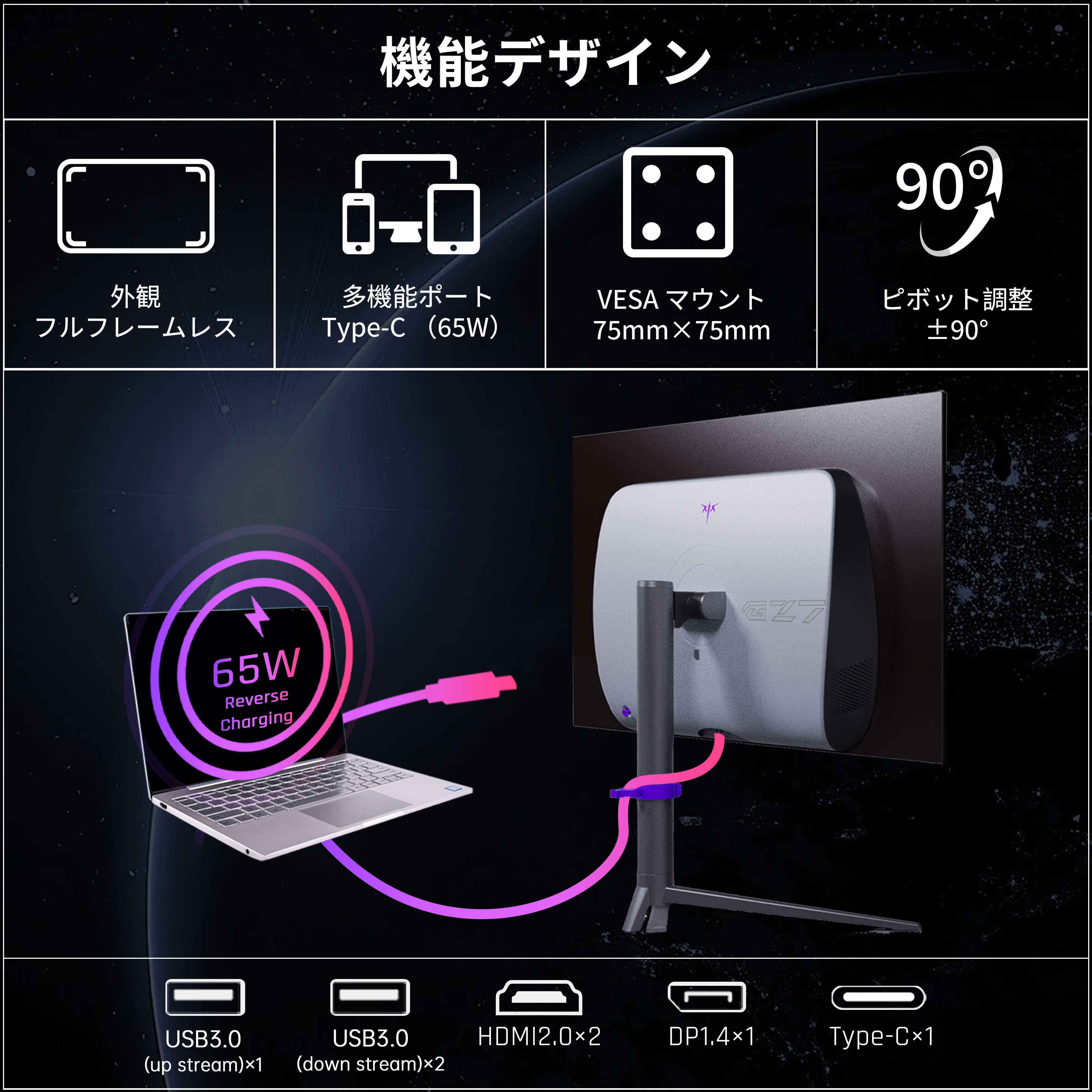 27 型 OLED ゲーミングモニター|2K240Hz&HDR True Black 400|G27P6S