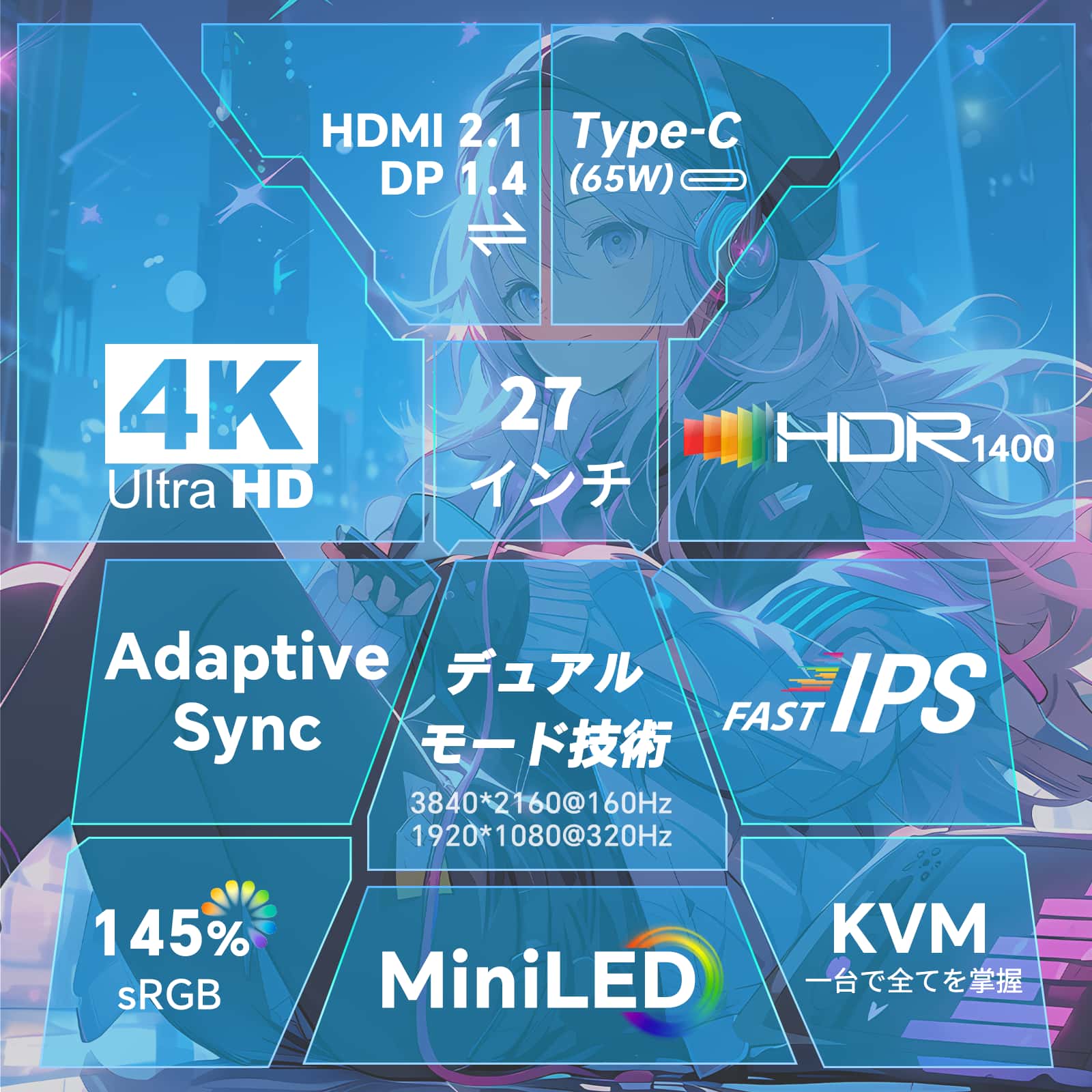 27型 Mini LED ゲーミングモニター|4K160Hz&HDR1400|M27P6