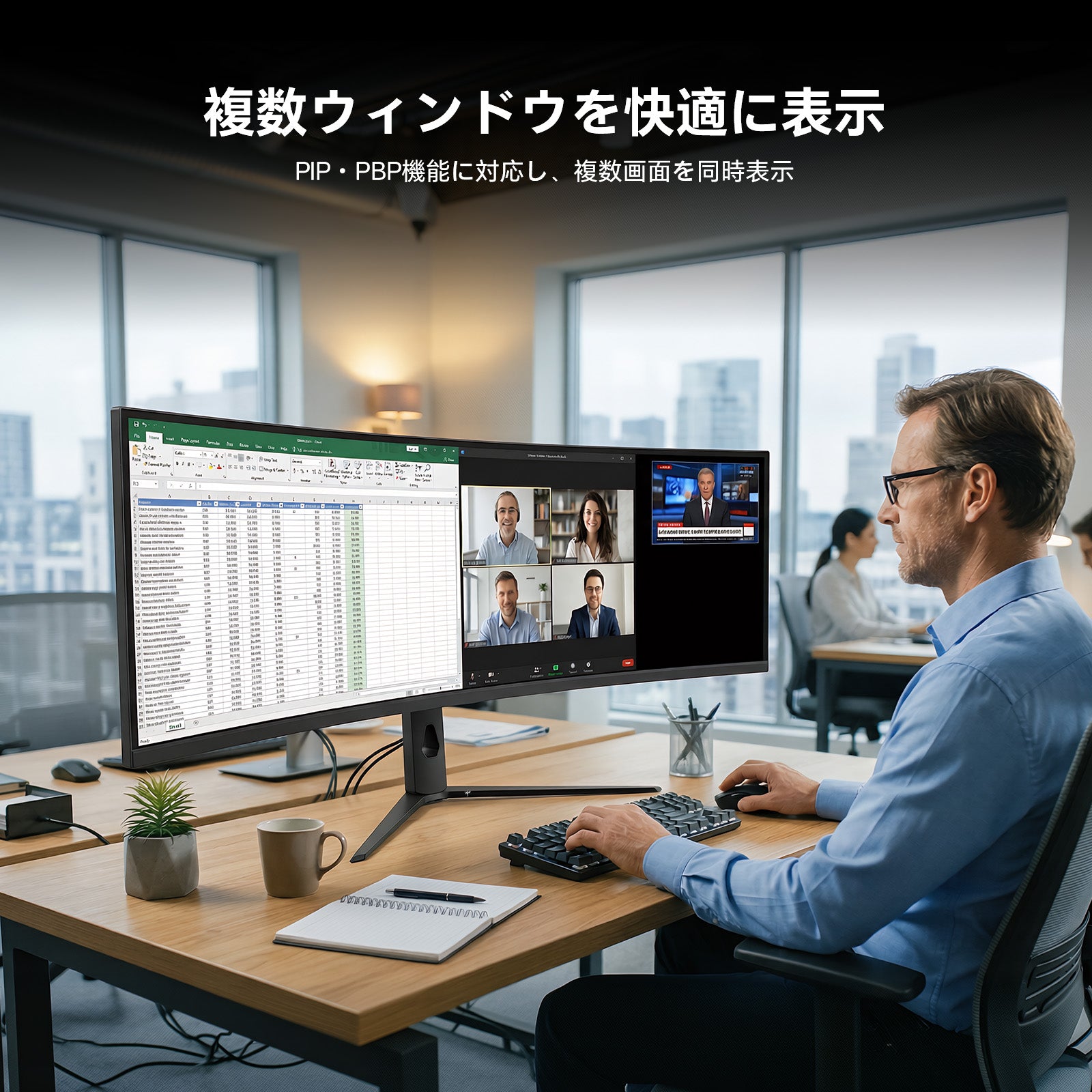 49型 湾曲ゲーミングモニター｜5120×1440 180Hz＆KVM内蔵＆USB-C 90W｜H49S66